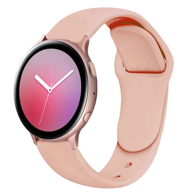 Samsung Galaxy Active 2 reverse buckle silicone strap showing 20mm and 22mm width options