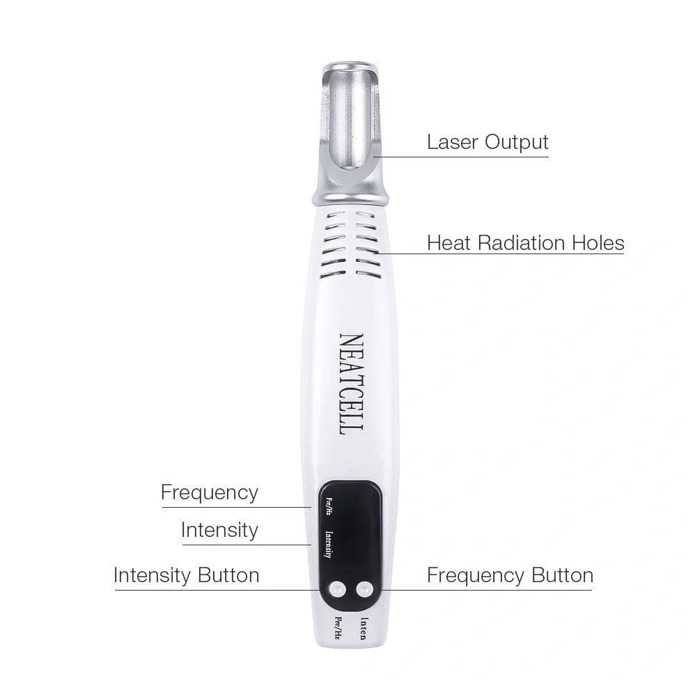 Blue home picosecond laser mole pen with adjustable intensity buttons and dual light therapy modes for skin treatment