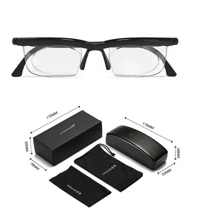 Adjustable Focus Sight Glasses with black and transparent frames and polycarbonate lenses