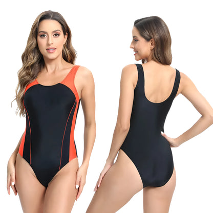 Women's tight briefs one-piece swimsuit in blue, orange, or white chemical fibre blend fabric