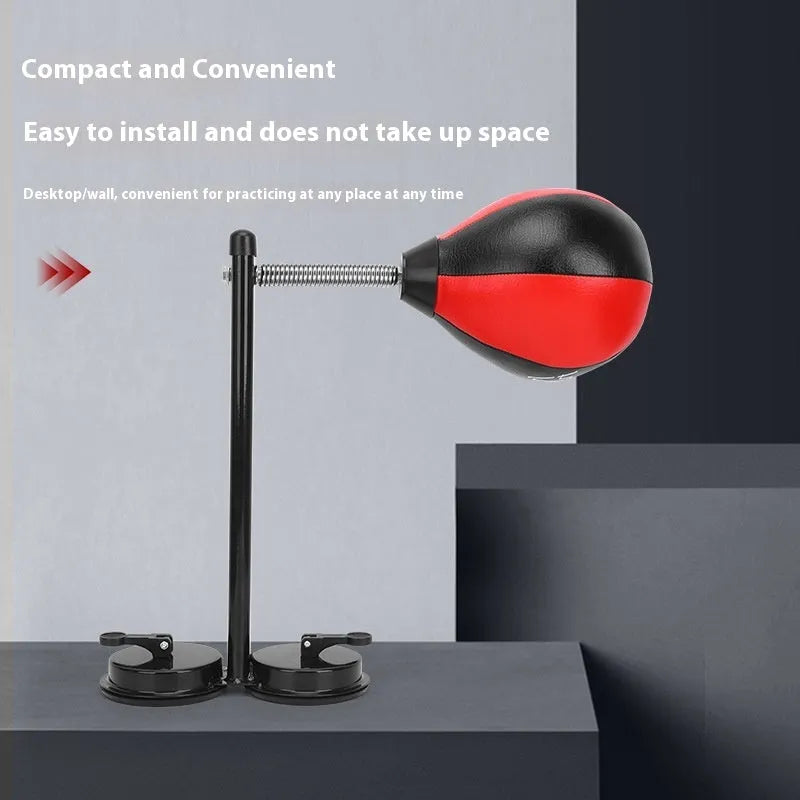 Pear-shaped inflatable boxing ball with double suction cups mounted on door