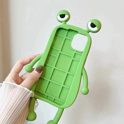 Cartoon Frog Silicone Shockproof iPhone Case in pink and green