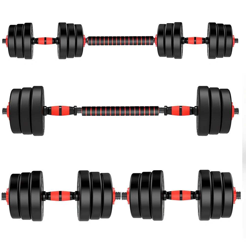 Red rubber-coated concrete adjustable dumbbells set, 10-40kg weights for household fitness barbell training
