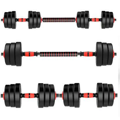 Red rubber-coated concrete adjustable dumbbells set, 10-40kg weights for household fitness barbell training