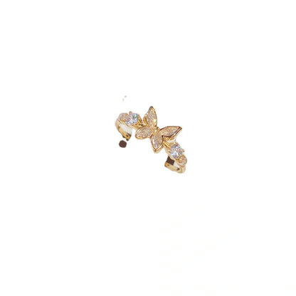 Gold plated diamond inlaid butterfly ring for women, adjustable size, elegant design
