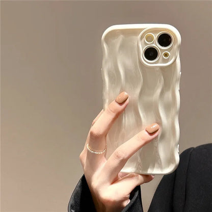 Silicone iPhone 17 phone case with water ripple texture in wavy green colour
