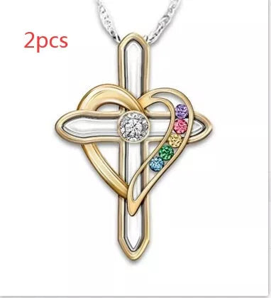 Men's Cross Love colorful imitation gemstone pendant alloy clavicle chain with adjustable length