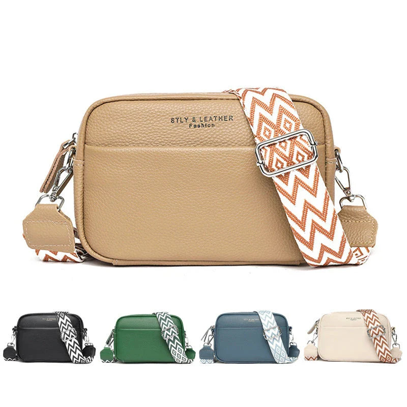 Fashionable crossbody bag with stylish rhombus embroidered shoulder strap in various color options