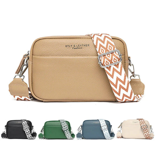 Fashionable crossbody bag with stylish rhombus embroidered shoulder strap in various color options