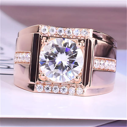 Men's adjustable open mouth ring with a geometric diamond zircon setting in a choice of metallic finishes.