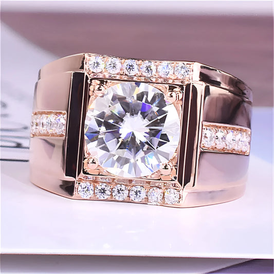 Men's adjustable open mouth ring with a geometric diamond zircon setting in a choice of metallic finishes.