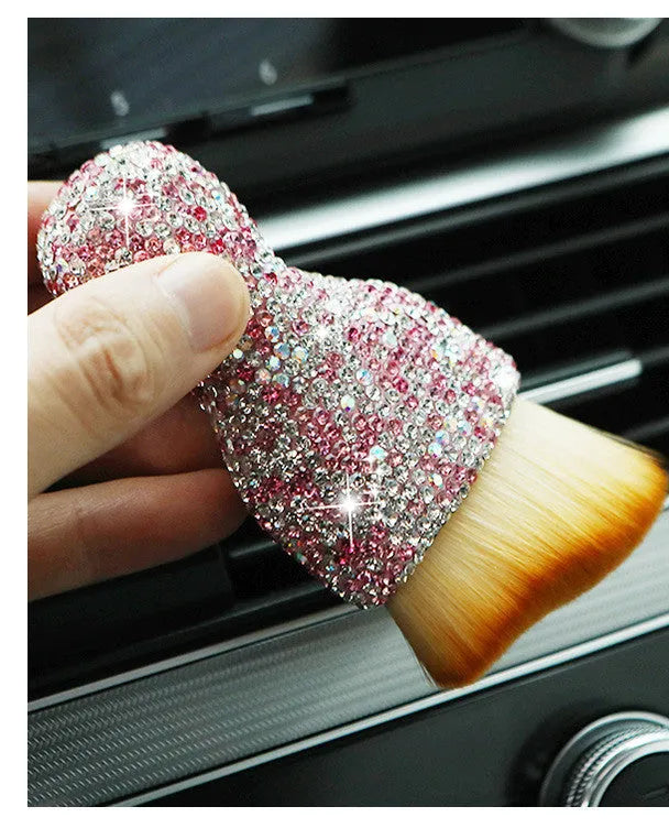 Car interior cleaning brush with soft PVC bristles in white, pink, or black colour options