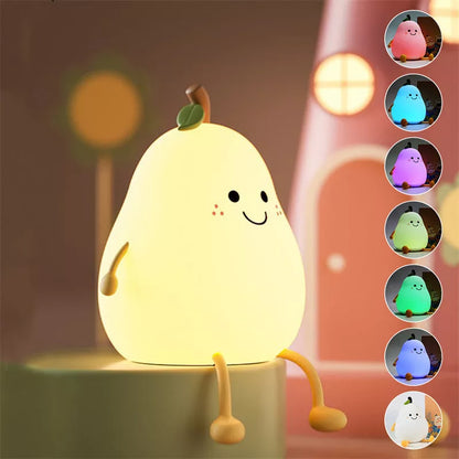 USB Rechargeable LED Pear Night Light with dimming touch control and 7-color mode