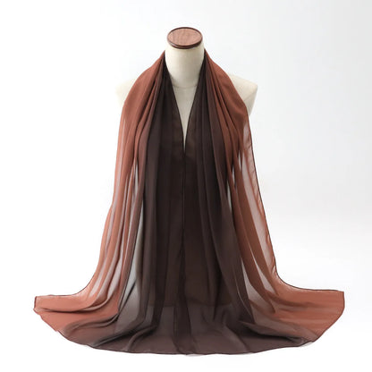 Women's chiffon bubble towel scarf in ethnic pattern showing draped length of 175 cm