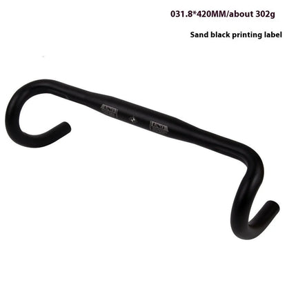 Black UNO road bike aluminium racing handlebar with small bent profile showing 31.8mm clamp markings