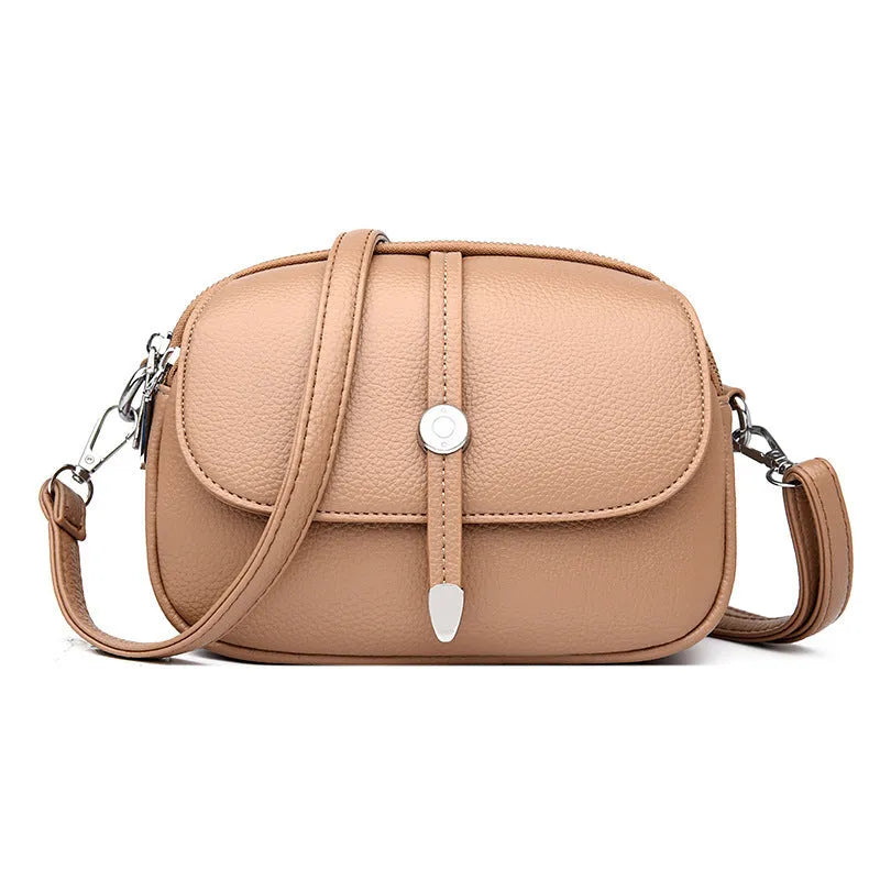 City Simple women's oval-shaped soft PU crossbody shoulder bag in black, khaki, or dark brown