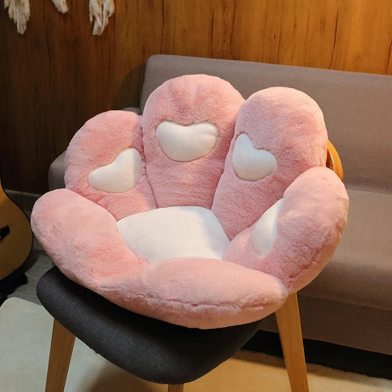 Cat paw plush chair cushion in various colors, soft cotton cover, fiber filling, home decor