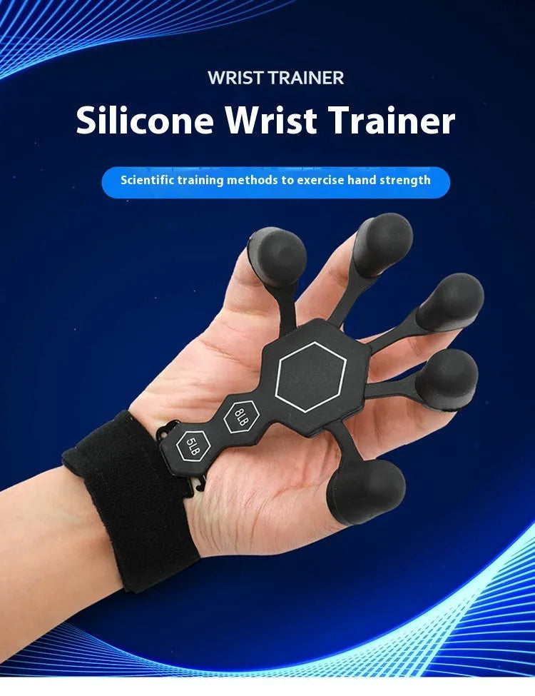 Grey and black silicone hand trainer for adult finger rehabilitation and strength exercises