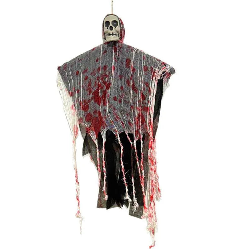 Blood-dyed luminous plastic skull hanging ghost Halloween ornament measuring 30cm with hanging loop