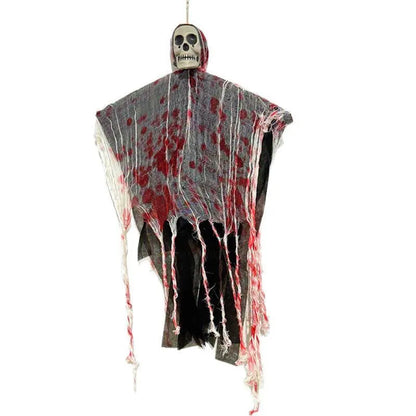 Blood-dyed luminous plastic skull hanging ghost Halloween ornament measuring 30cm with hanging loop