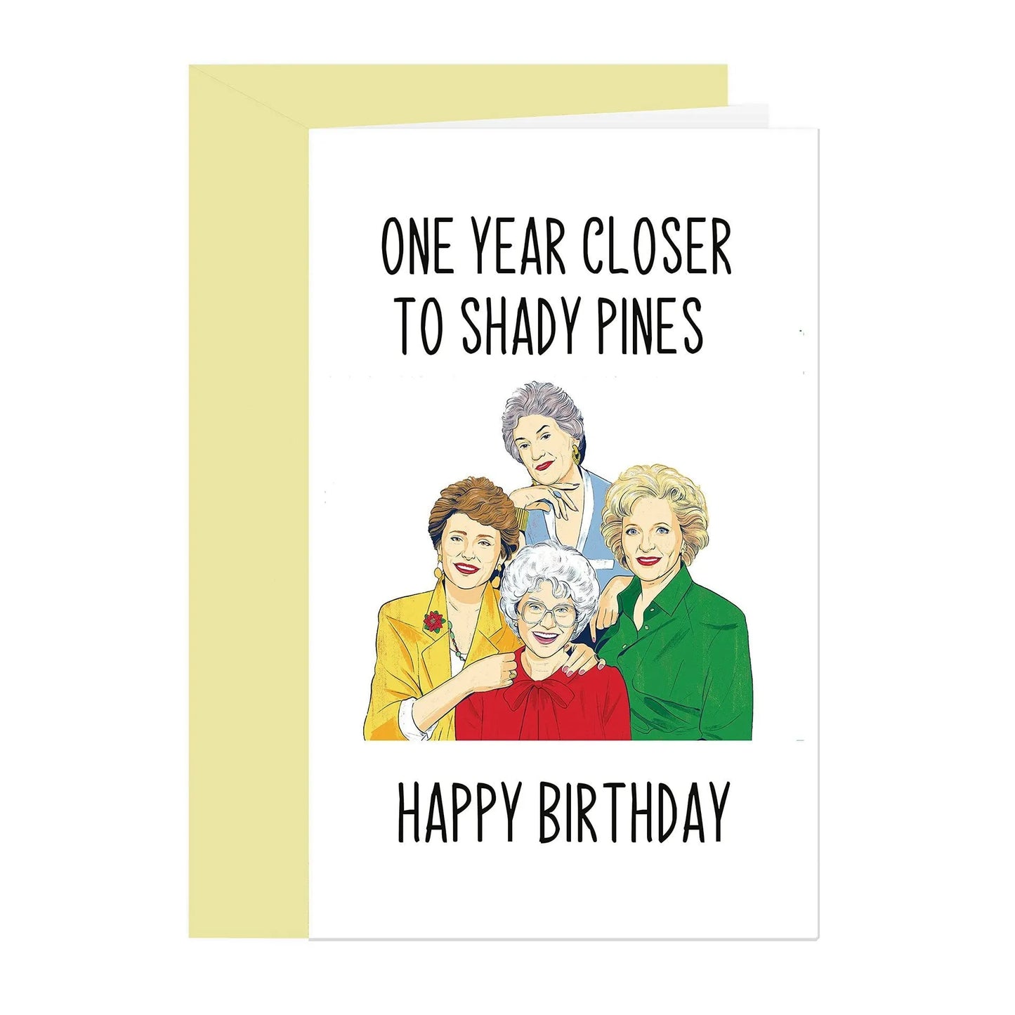 Simple modern birthday greeting card with choice of coloured envelopes: yellow, purple, pink, red, and kraft paper.
