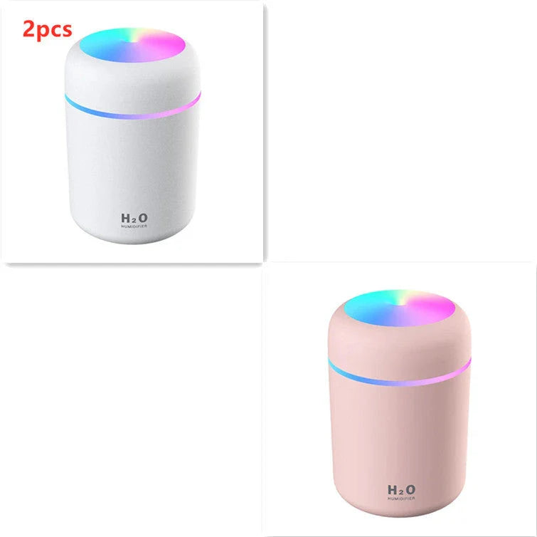 Compact and Quiet Bedroom Mist Humidifier with Soothing Mood Lighting in White, Navy Blue, and Pink Colors
