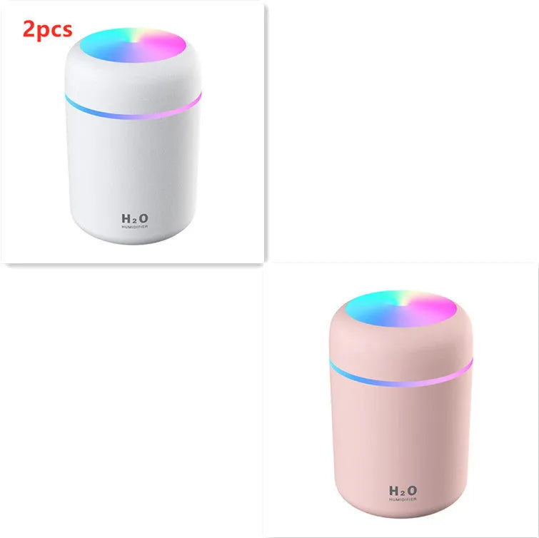 Pink white or navy blue USB desktop humidifier with LED mood lights and 300ml water tank