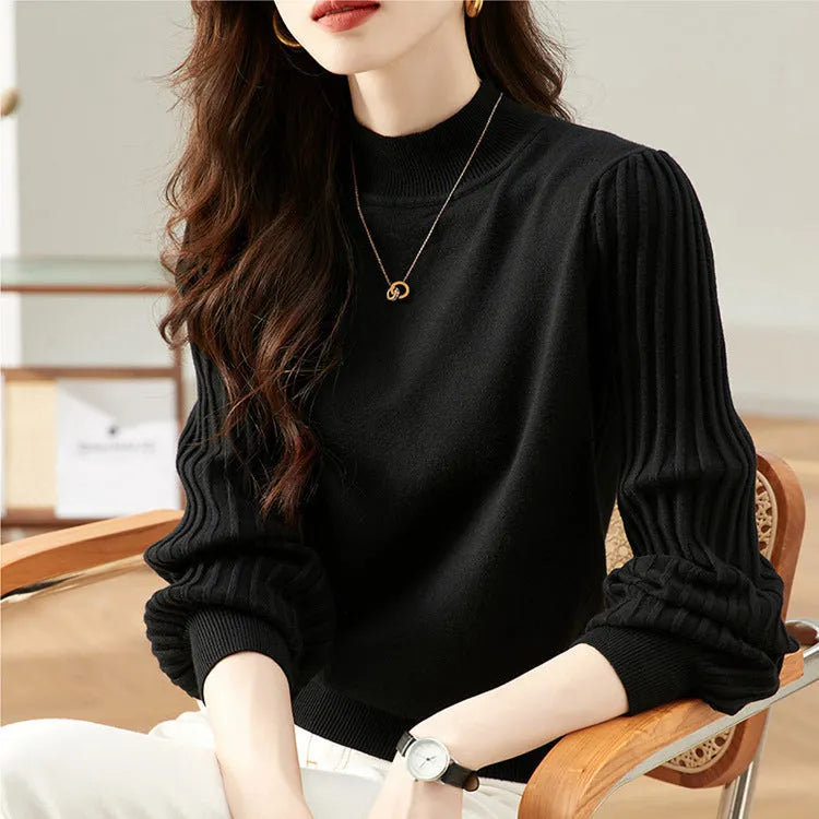 Slimming half turtleneck shirt in apricot colour with core-spun yarn fabric and regular sleeves