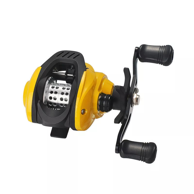 Small Yellow Water Drop Wheel Fishing Reel with shallow line cup option