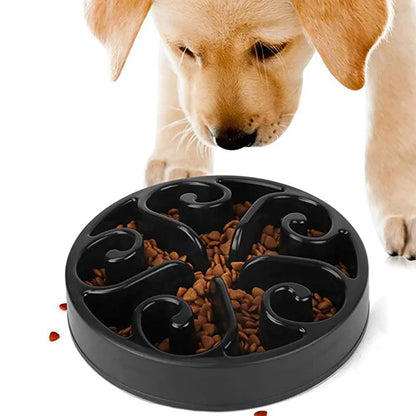 Slow feeder dog bowl with maze pattern and non-slip base in assorted colours