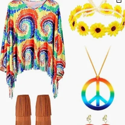 Tie dye cloak costume with bell sleeves and printing pattern in spandex fabric