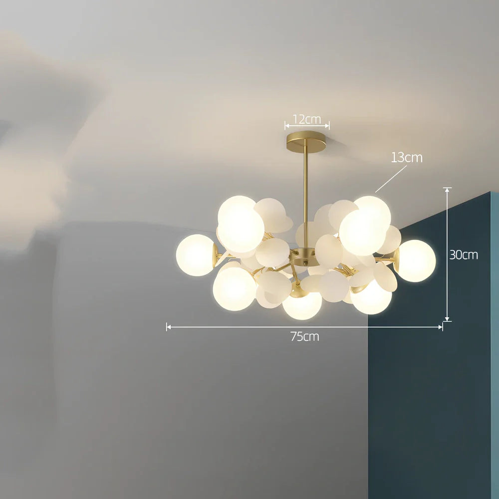 Nordic minimalist chandelier with multiple light heads in metal and glass construction