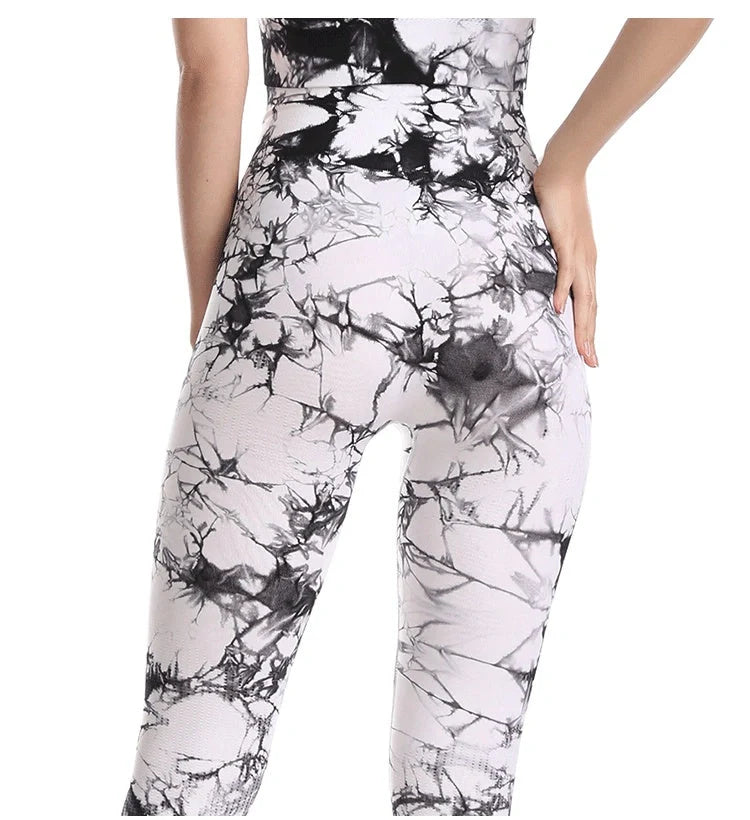 Women's tie dye yoga pants with seamless push-up design in various colors