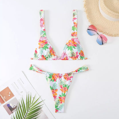 Women's floral print bikini swimsuit in vibrant colors for swimming and beach outings