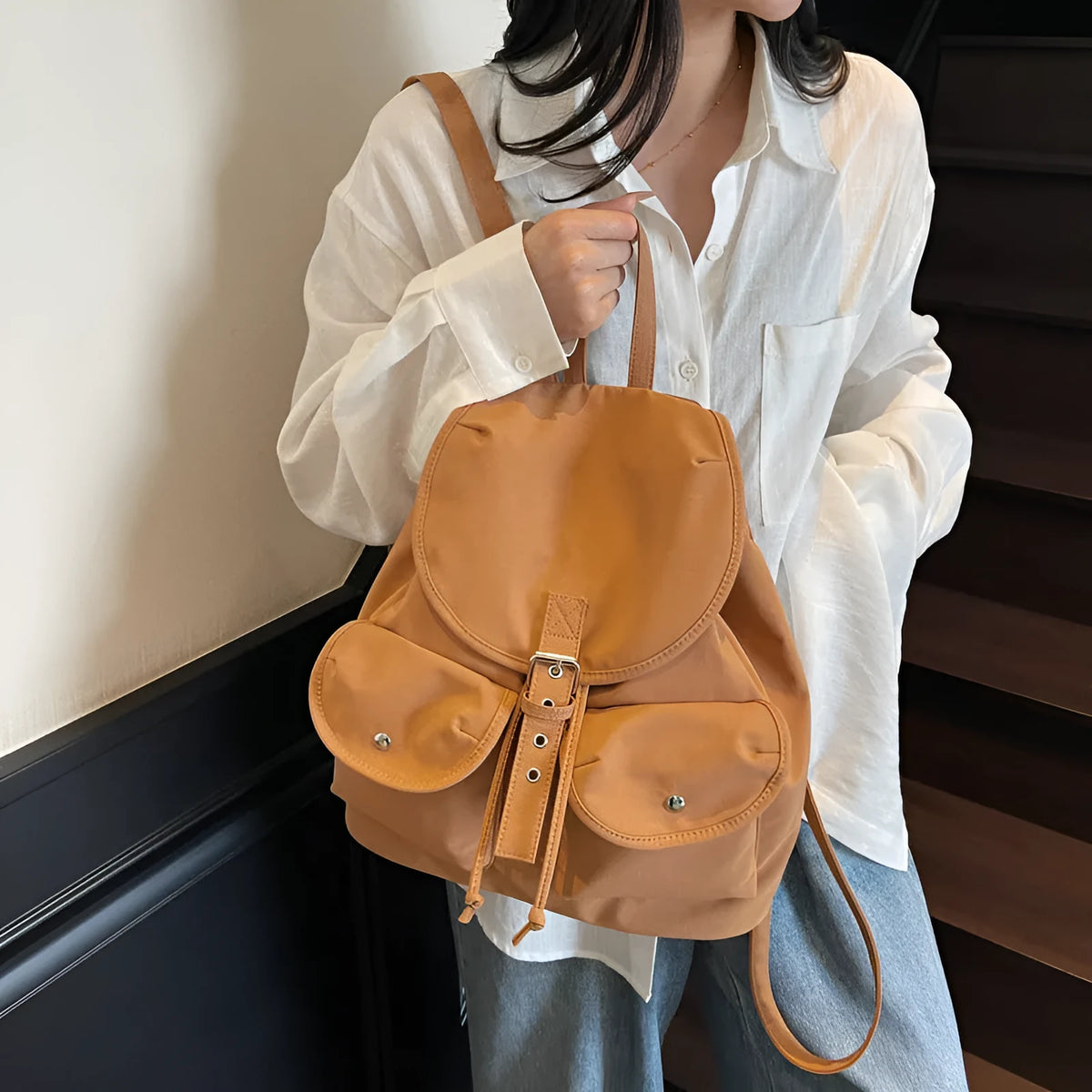 Women's large capacity Oxford cloth schoolbag with sewing thread and printing, free size, available in eight colours