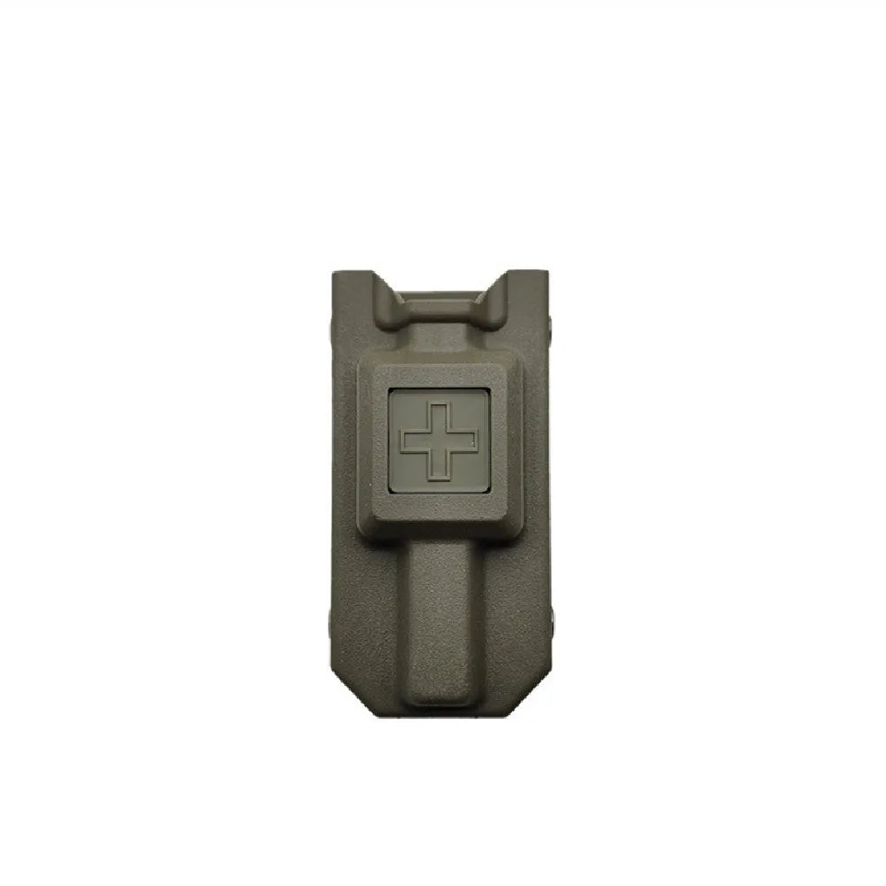 Plastic tourniquet and storage box for first aid kits in army green, black, sand, or gray green.