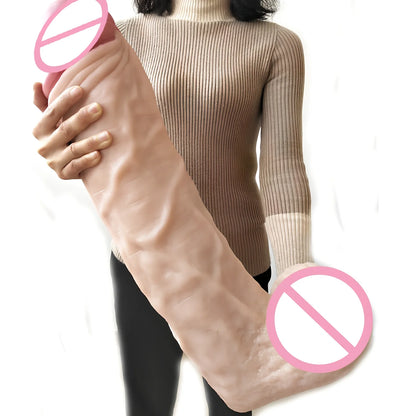 55cm black skin tone silicone dildo showing realistic texture and substantial length