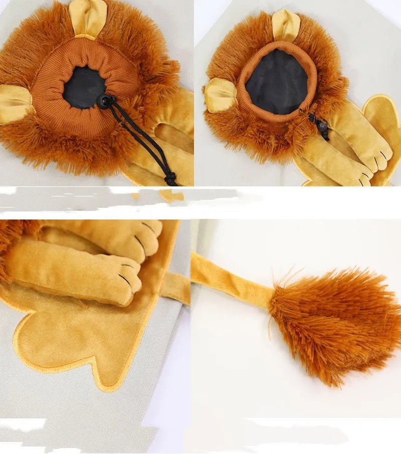 Soft canvas pet carrier bag with lion design, adjustable head opening, and safety zippers for small dogs and cats.