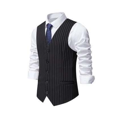 Men's striped suit vest with non-ironing finish and miter bottom hem