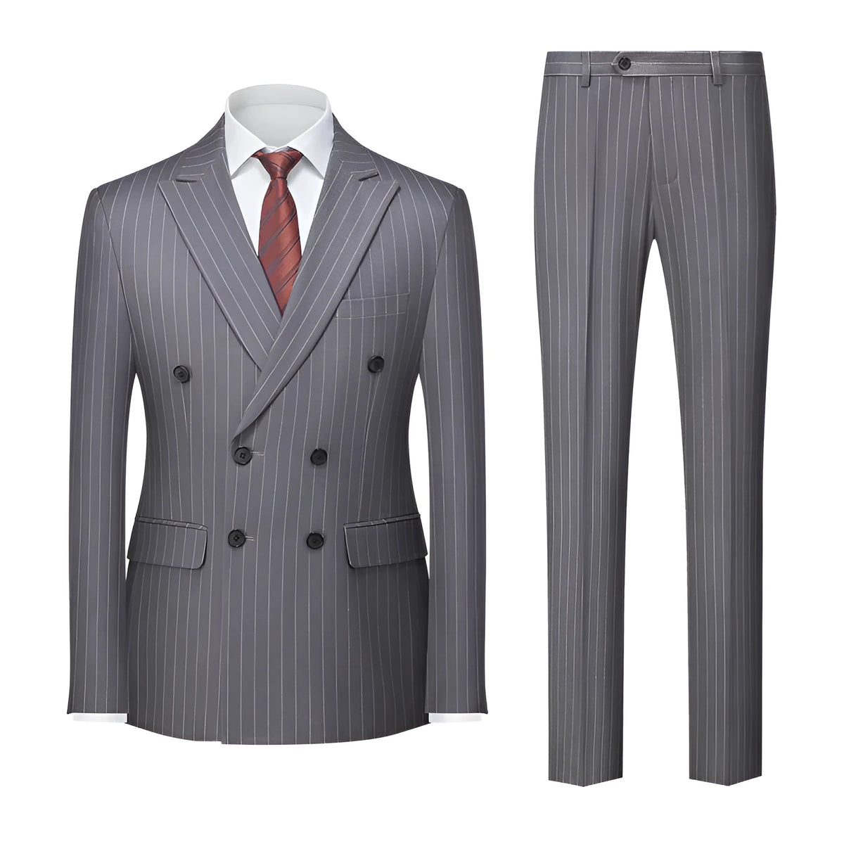 Men's double-breasted striped suit with trousers in slim-fit business styling