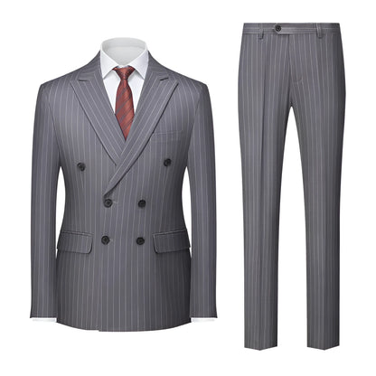 Men's double-breasted striped suit with trousers in slim-fit business styling