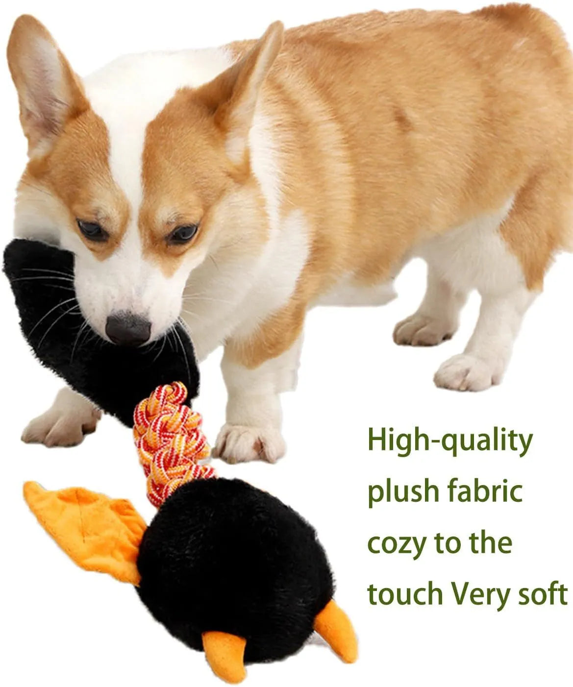 Plush dog toy with squeaker and rattle, 44cm length, in black, green, or red for large breeds