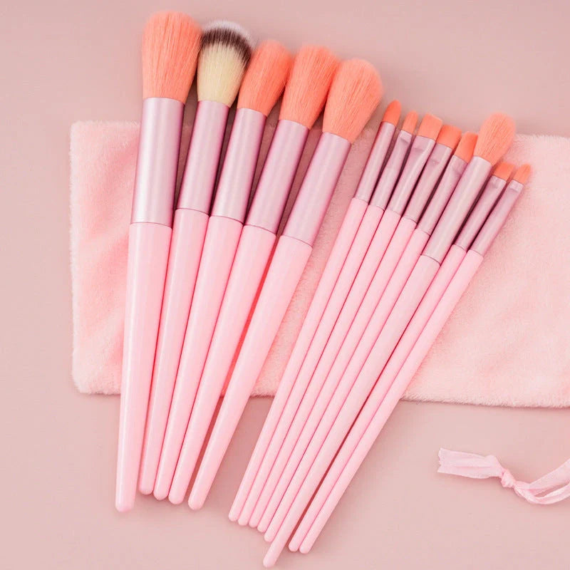 13-piece makeup brush set with soft artificial fibers for gentle application