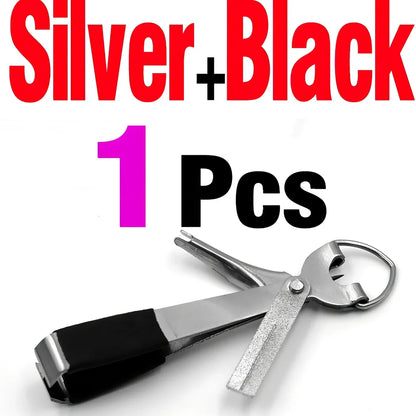 Fishing line scissors with stainless steel blades and plastic handles in silver black colour combination