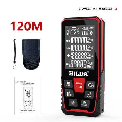 Handheld laser rangefinder measuring tool for distance calculation up to 100 or 120 metres