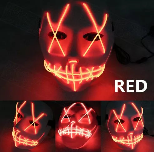 Halloween LED Glowing Full Face Mask in various colors with customizable lighting modes