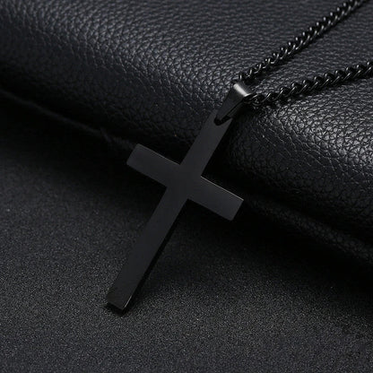 Stainless Steel Cross Pendant Necklace for Men - Available in Black, Silver, and Gold