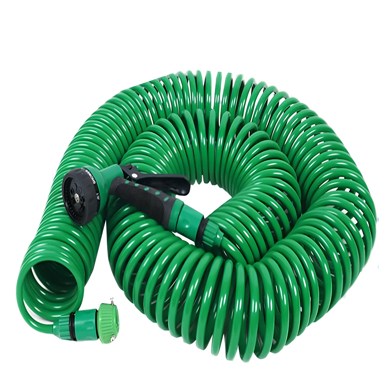 Telescopic garden hose sprinkler with ABS plastic gun head and handle, showing extended length for watering