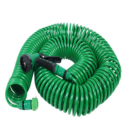Telescopic garden hose sprinkler with ABS plastic gun head and handle, showing extended length for watering