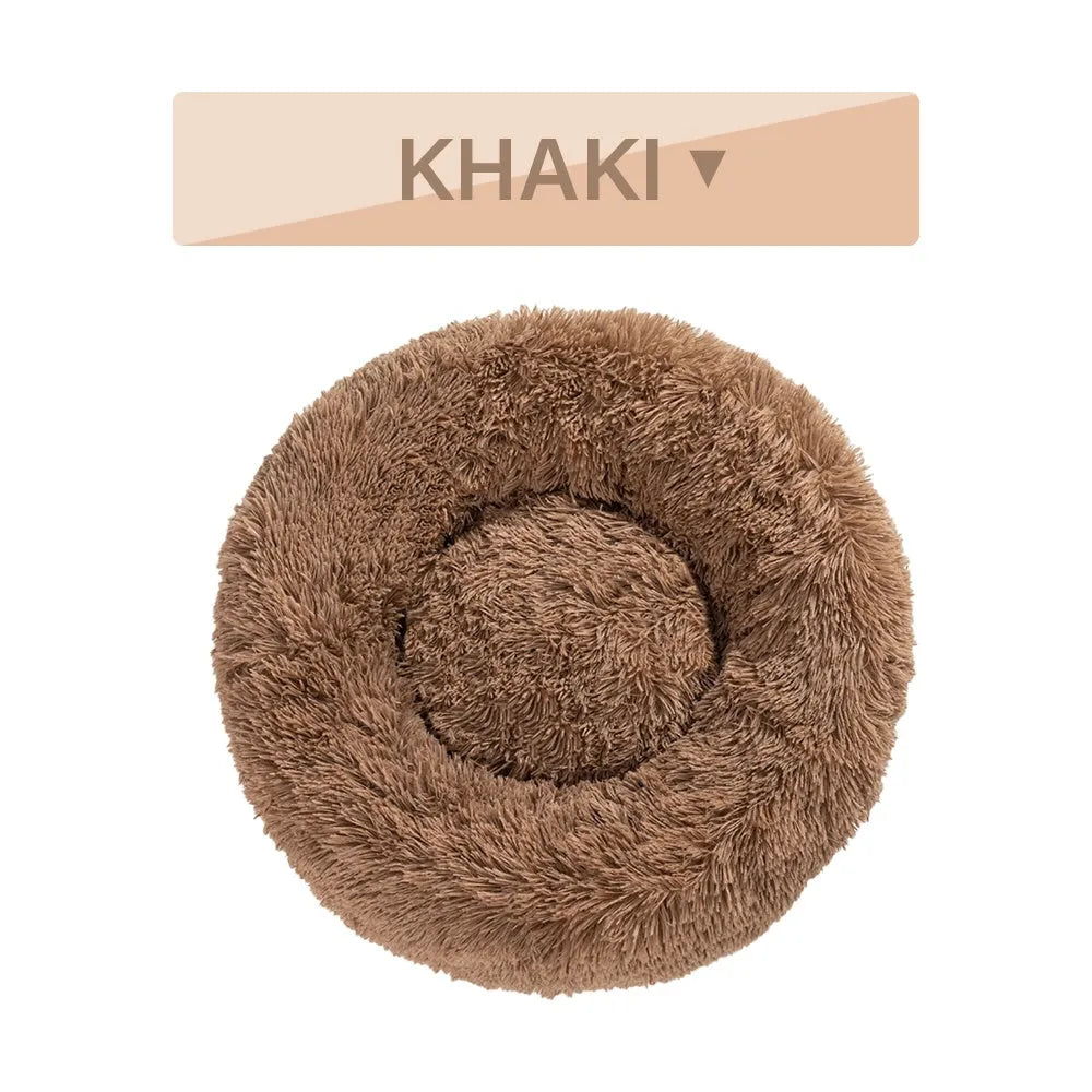 XXL fluffy donut dog bed in luxury long plush with 100cm diameter for large pets